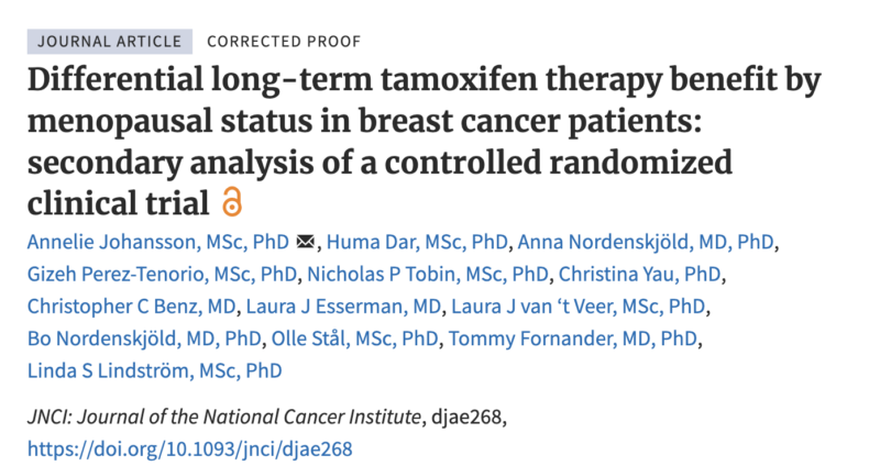 Long-term tamoxifen benefit varies by menopausal status